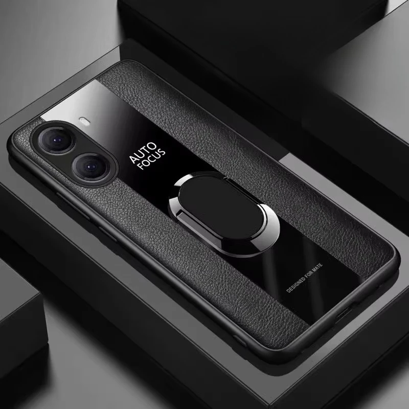 プレキシガラス Pu レザーケースポコ F7 X7 プロ F7 ウルトラ Redmi ターボ 4 プロ磁気金属リングスタンド耐衝撃保護バックカバー