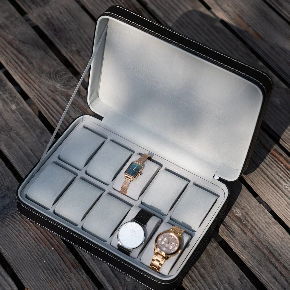 صندوق ساعة كلاسيكي من البولي يوريثان 2/3/4/5/6/10/12 فتحات صندوق منظم لساعة اليد الجلدية