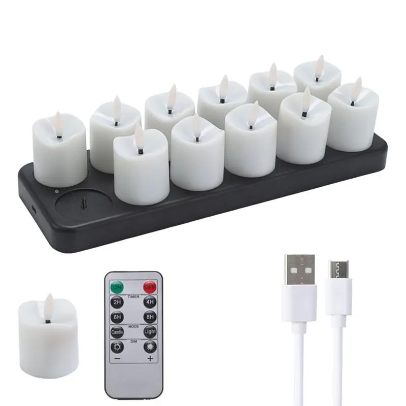 ABKI-Remote Control Rechargeable Tea Light Candles,12 Pcs LED Flameless Candles With Charging Base