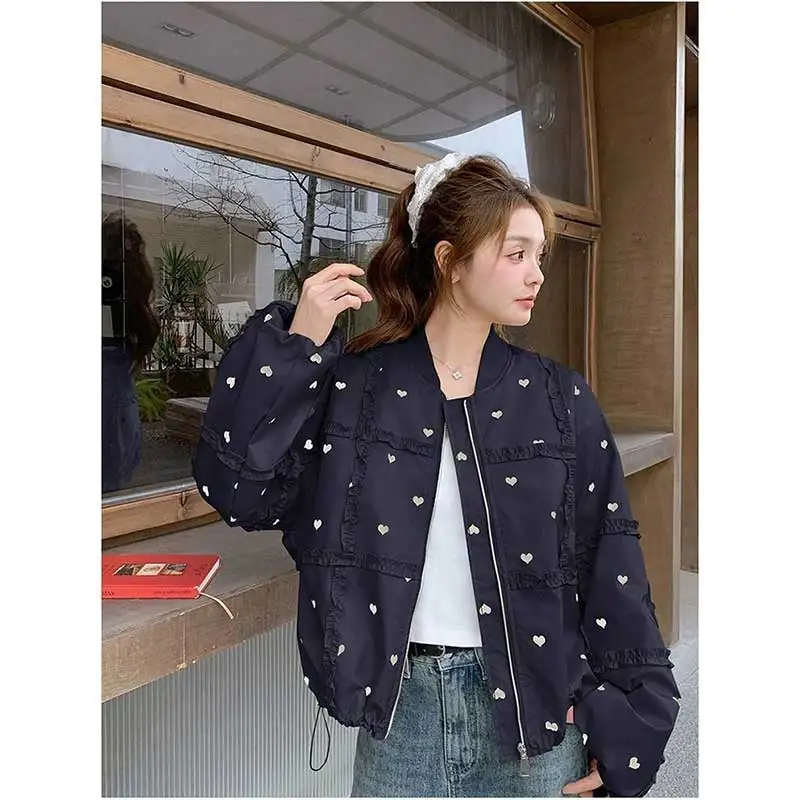 

Женская одежда, весенне-осенний простой принт на молнии, однотонный кардиган, женский модный свободный бейсбольный трикотаж, пальто, топы