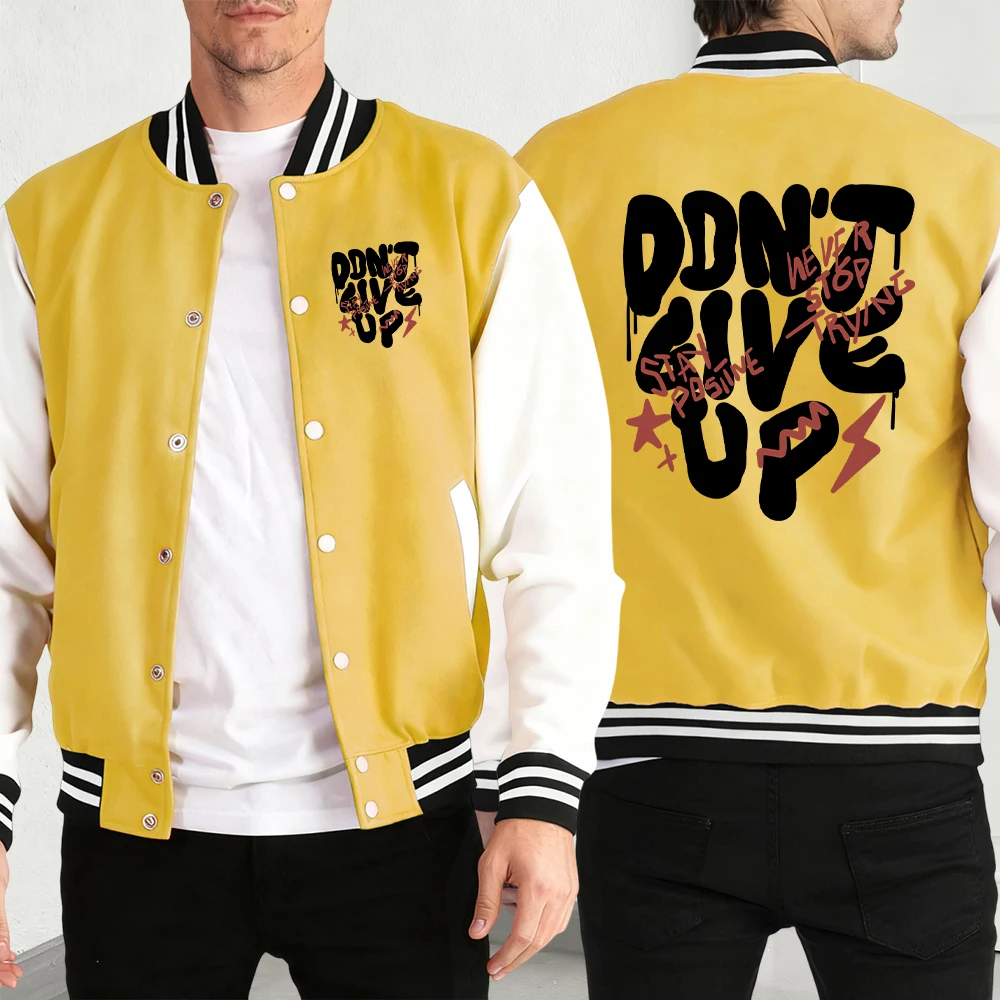 

Мужская осенняя мужская одежда с принтом Don't Give Up, уличные модные куртки, классический свободный бейсбольный трикотаж, удобное универсальное пальто с карманами