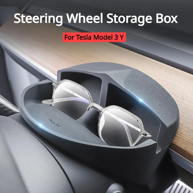 

Steering Wheel Eyeglasses Storage Box for Tesla Model 3 Y Dashboard Silicone Phone Holder Glasses Storage Car Accessories 2023