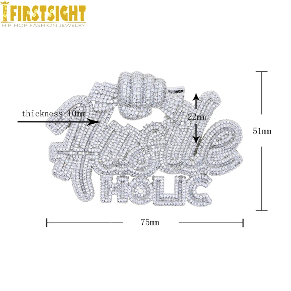 New Iced Out Hustle Necklace for Men Pendant Bling Prong Setting CZ Zircon Big Green Money Bag Charm Hip Hop Jewelry