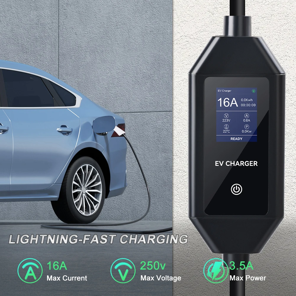 ADPOW 16A EV Chargers GB/T Version Socket 3.5KW 3.5M Cable Current Adjustable Wallbox EVSE Charging Accessories For EV Cars