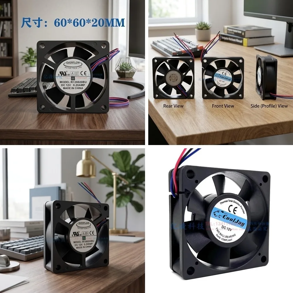 

For EVERFLOW R126020BU 6020 DC12V 0.20A 6CM 3-Wire Silent Cooling Fan