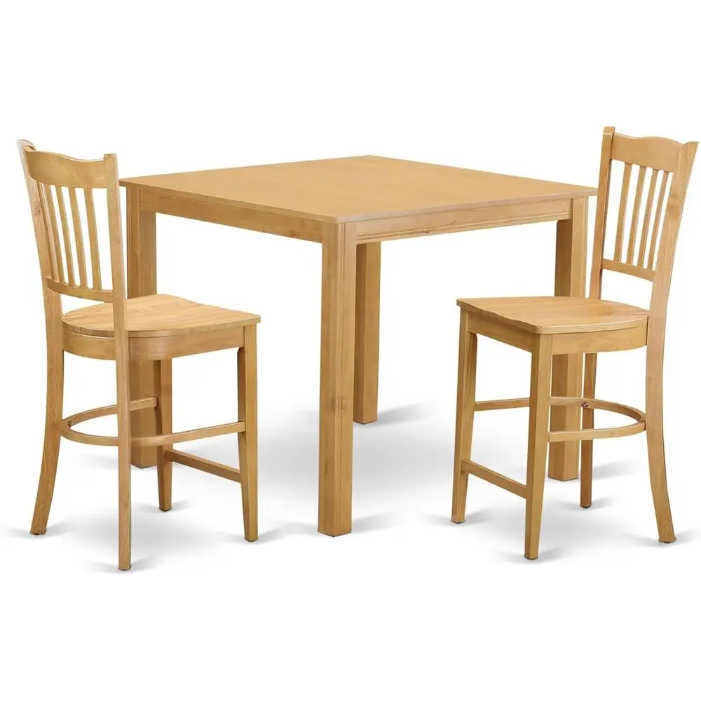 

3-Piece Oak Counter Height Dining Set with Square Table and 2 Chairs, 42x42 for Small Spaces