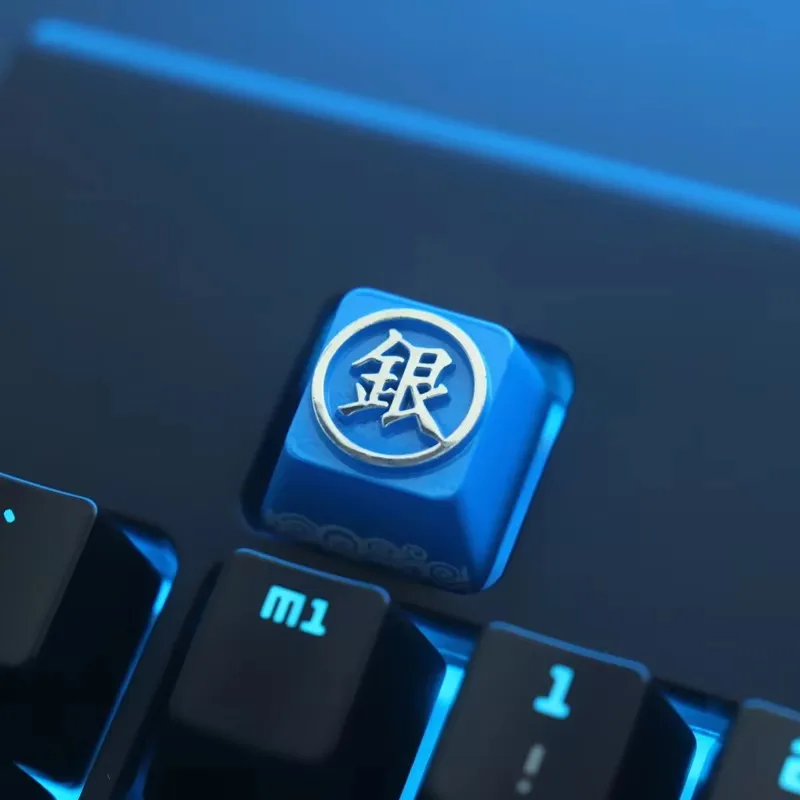 Keystone Artisan Keycap for Mechanical Keyboard GINTAMA Anime Theme Blue Color Zinc Aluminum Alloy Metal Customize DIY AULA F75