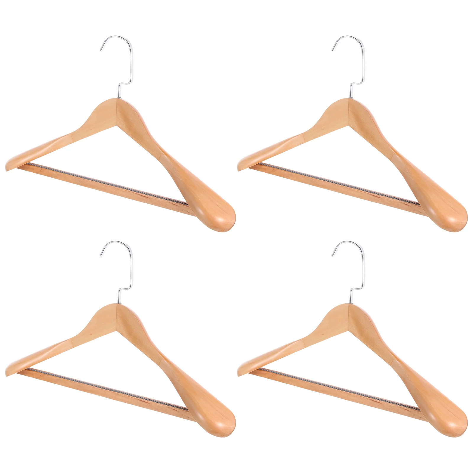 

4pcs Solid Wood Hangers Wide Shoulder Smooth Edge Clothes Hanger No Trace Coat Hanger Wooden Flat Hook Natural Color