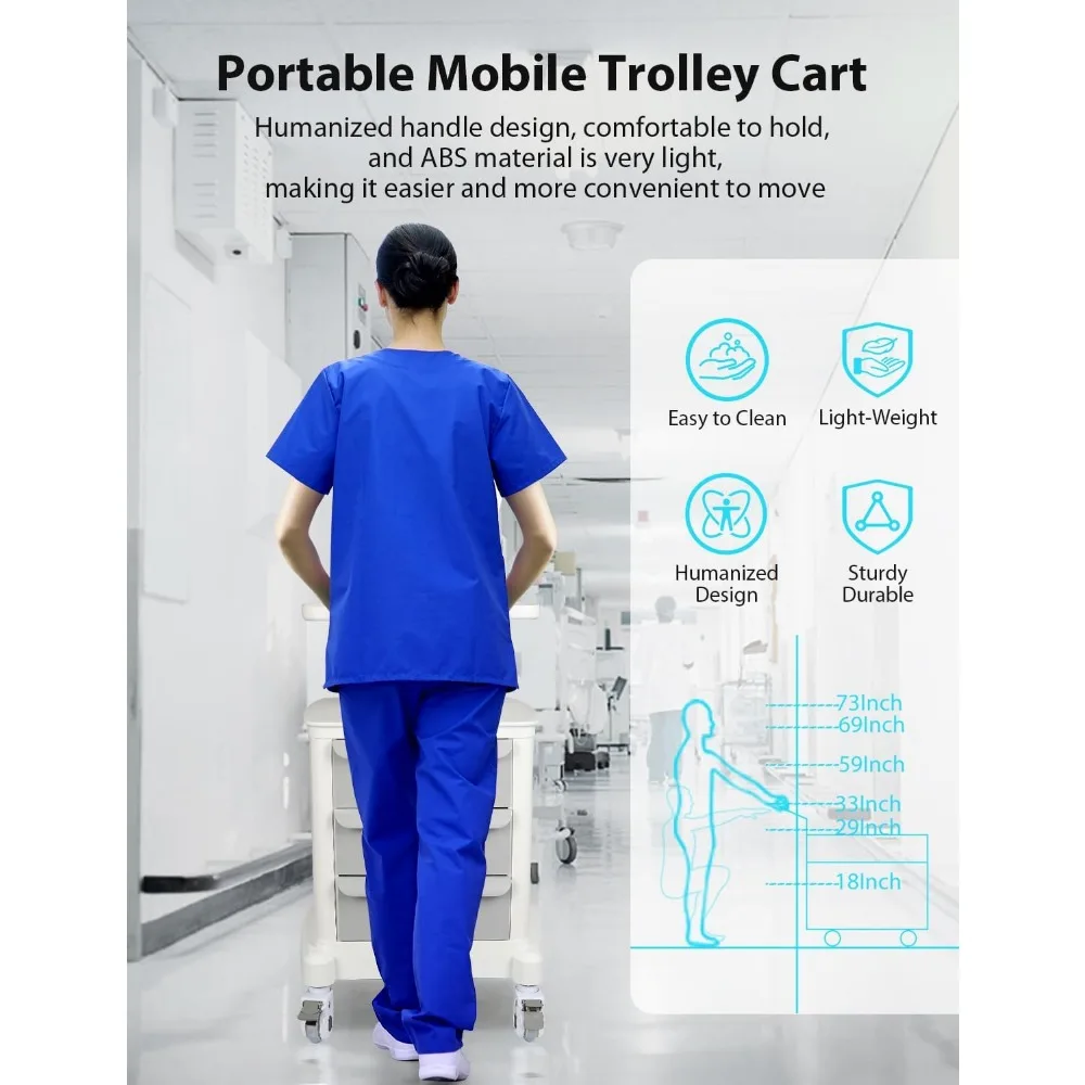 Portable Ultrasound Scanner Trolley Cart with Beauty Storage, 110 lbs Capacity, 3 Drawers, Heavy Duty Mobile Cart for Imaging Eq