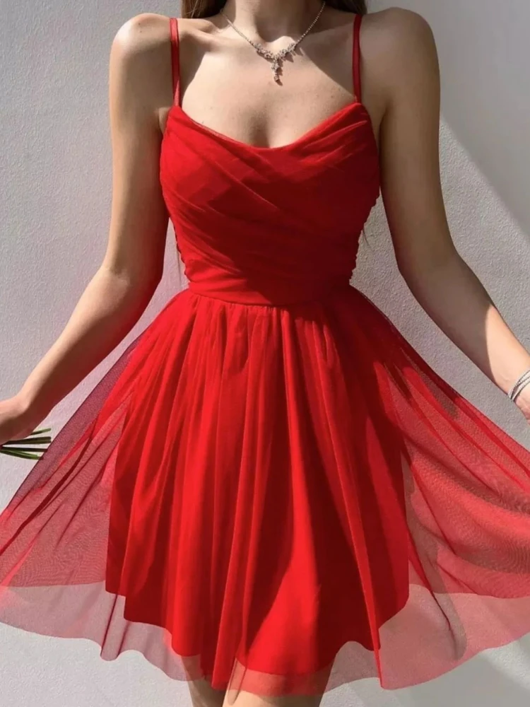 Spaghetti Straps Sleevelese Prom Gown Simple Tulle Occasion Dress Backless Robe De Soirée Women Elegant Sexy Evening Party Dress