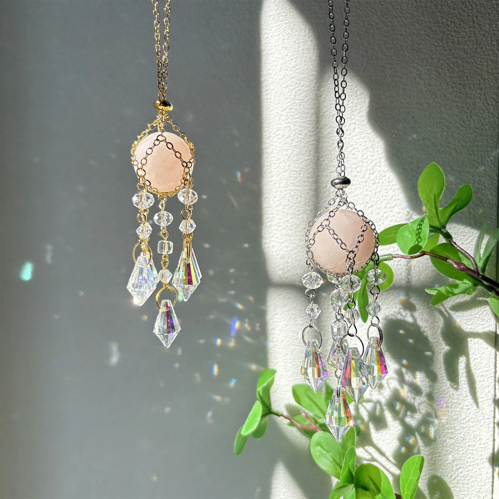 Natural Crystal Stone Woven Suncatcher Gripper Hanging Modern Simple Window Garden Home Car