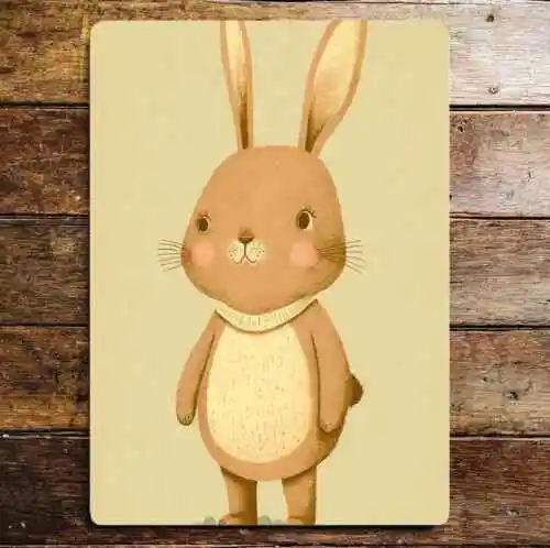 Cute Rabbit Rosy Cheeks Big Ears       Metal Sign Plaque