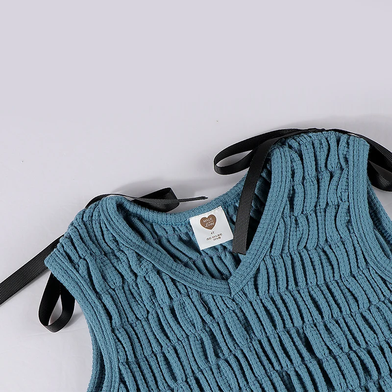 Mädchen maxi kleid waffel stricken und stirnband sommer ärmellose kinder kleidung mädchen kleider kinder kleidung v neck mädchen nachthemd – Detail 8