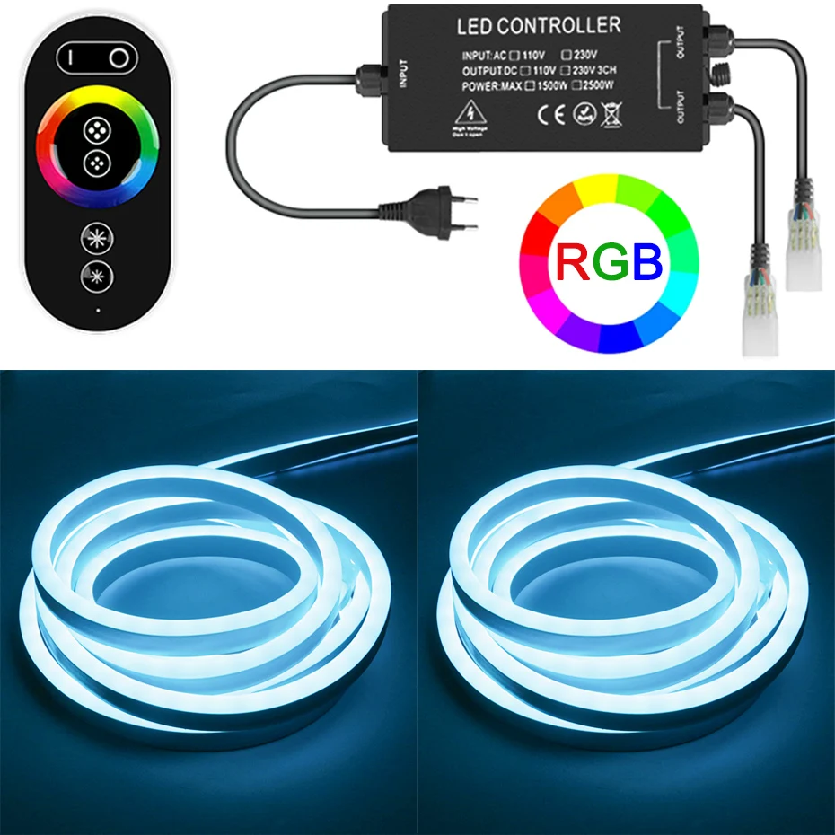 220V RGB LED Neon Strip Light 5050 Led Strip Light Tape IP67 Waterproof Outdoor Neon Sign Lamp RGB 2500W IR /RF Remote Control