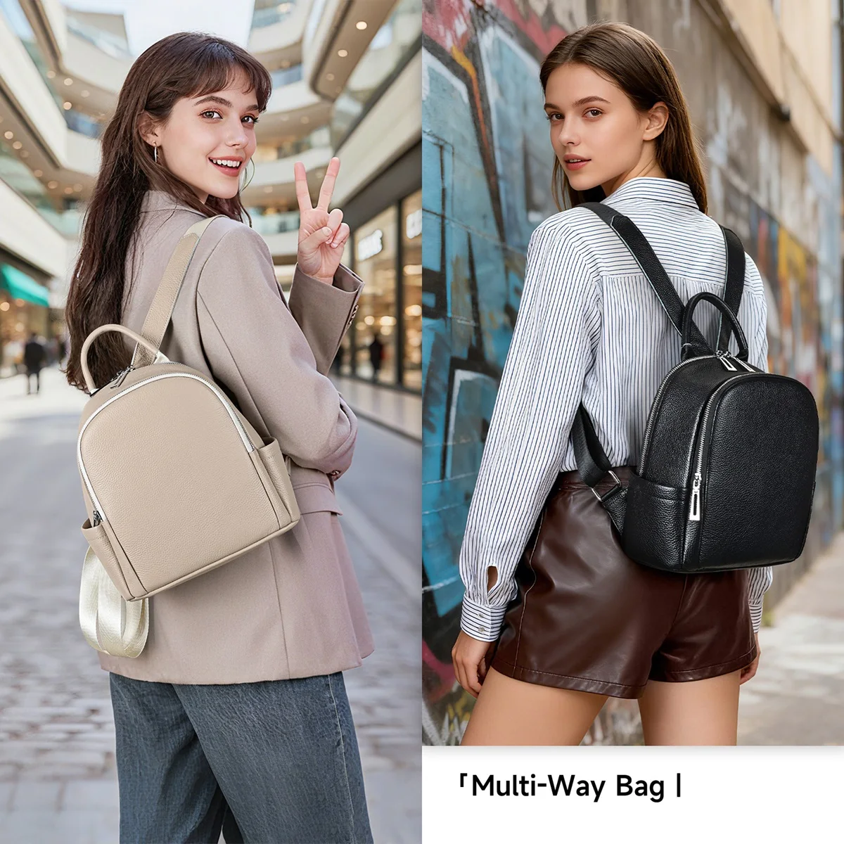 حقيبة ظهر نسائية من Venn مصنوعة من الجلد الطبيعي حقيبة كتف للسيدات حقيبة مدرسية كاجوال للطلاب حقيبة ظهر للسفر متعددة الوظائف #2