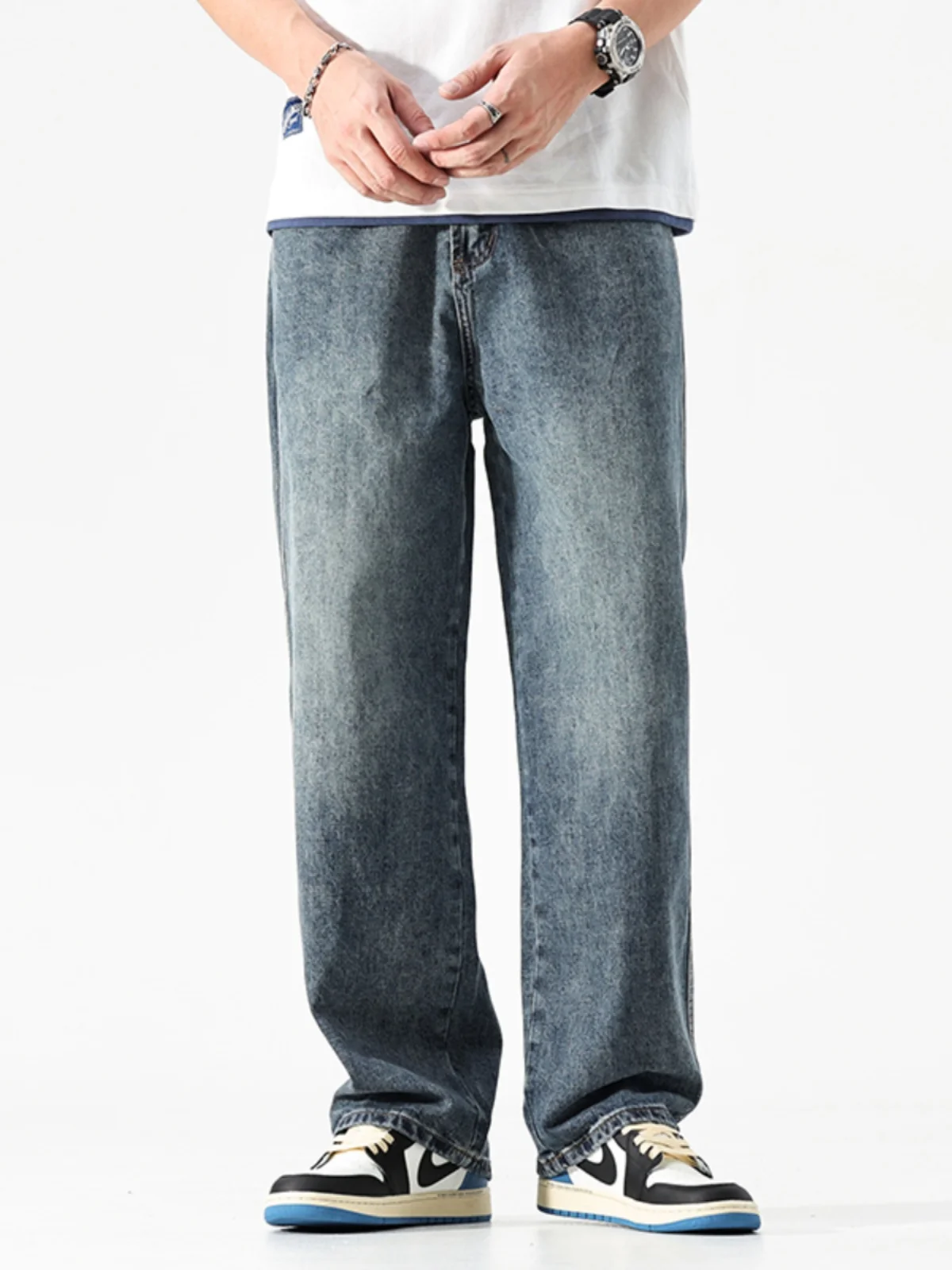 

Retro American Loose Straight Leg Men's Jeans Spring Autumn Wear Resistant Wide Leg Long Casual ular Faion Jeans