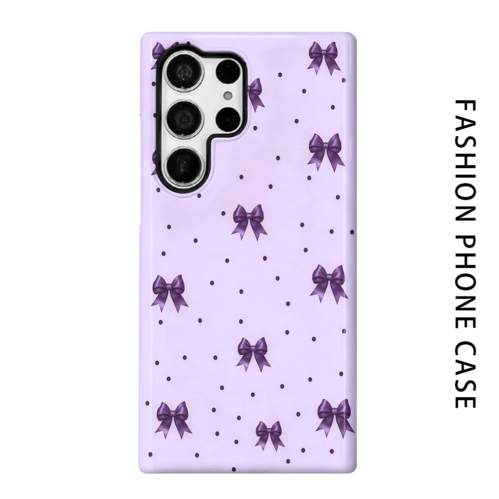Purple Bow Phone Case for For Samsung Galaxy S26 S25 S24 S23 S20 FE A56 A36 Ultra Glossy HD Hard Cover Film Shell