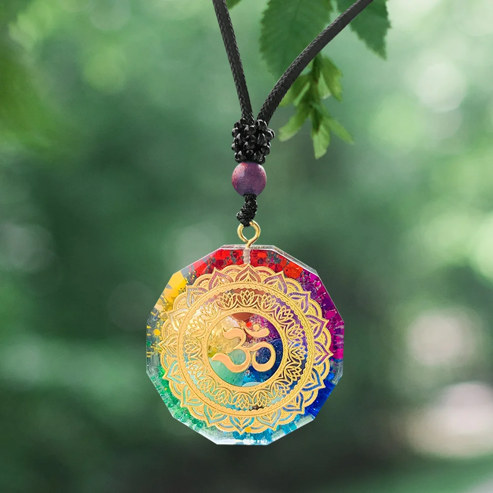 Orgonite Sri Yantra Chakela Energy Necklace Om Meditation Rainbow Pendant Crystal Quartz Orgone Yoga Meditation Woman Jewelry