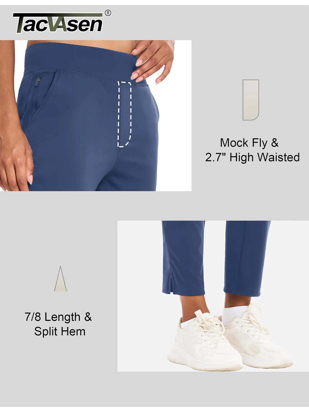 TACVASEN UPF 50+ جولف السراويل النسائية خفيفة الوزن سريعة الجافة تمتد السراويل عالية الخصر العمل سراويل تقليدية 5 جيوب