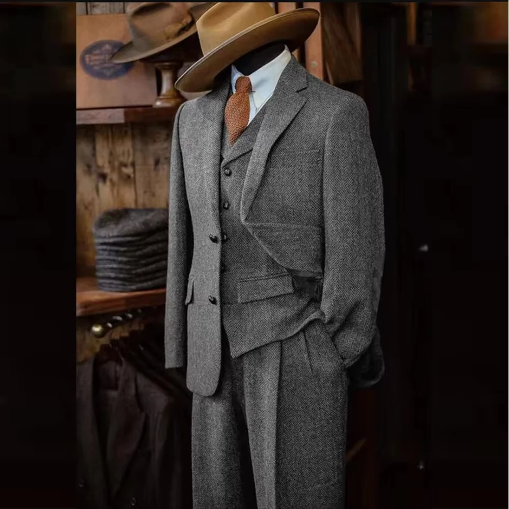 

Classic Single-Breasted Business Blazer for Men England Style Herringbone Tuxedo Wedding Party Suit Customized Man's Costume