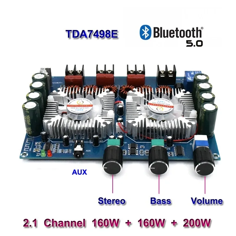 

New TDA7498E 2*160W+220W Bluetooth 5.0 Power Subwoofer Amplifier Board 2.1 Channel Class D Home Theater Audio Stereo Equalizer