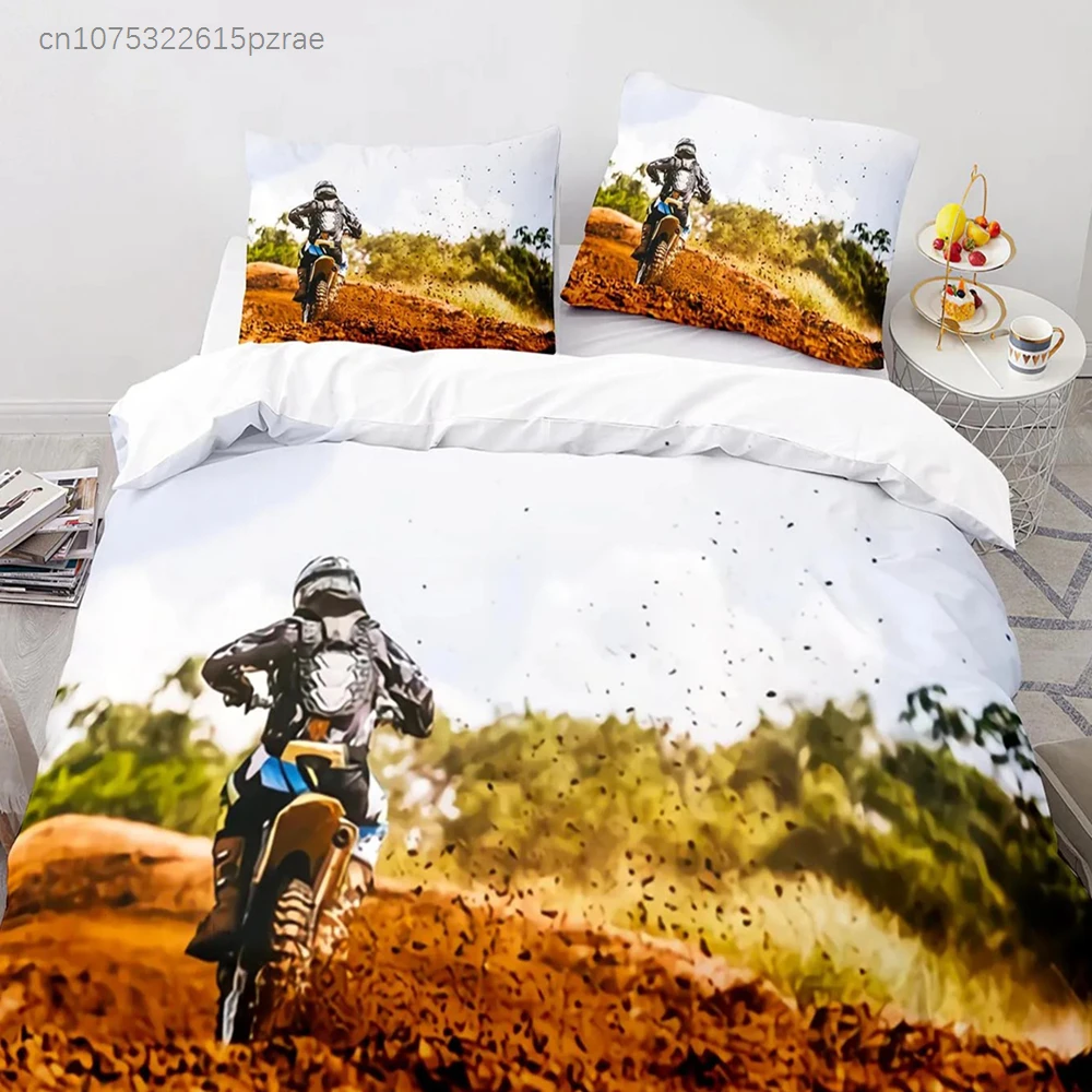 New Extreme Sport Off-road Stunt Motorcycle Bedding Set Single Twin Full Queen King Size Bed Set Aldult Bedroom Duvetcover 012