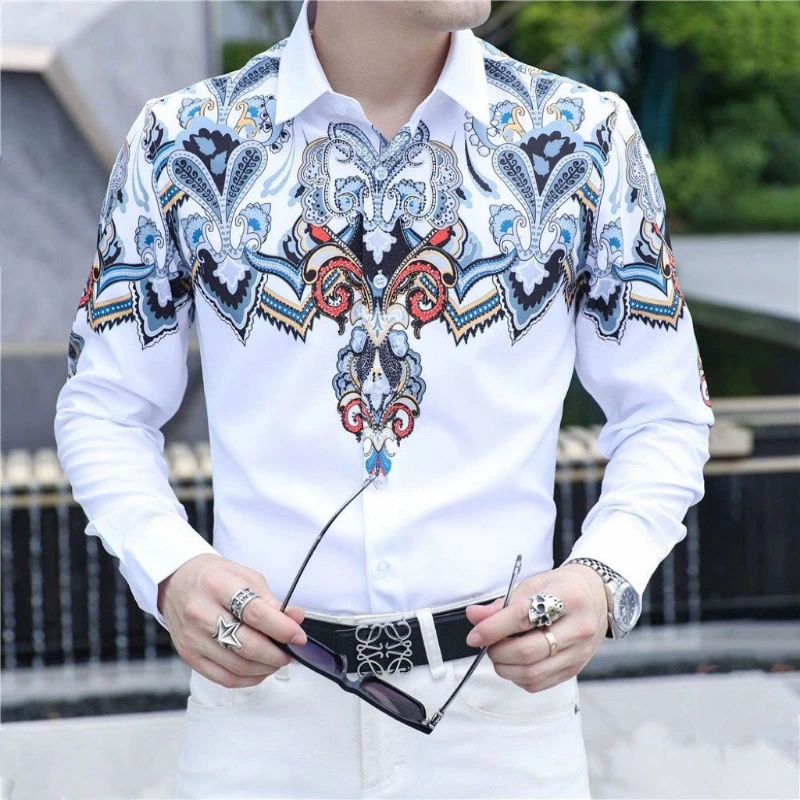 Spring Autumn New Fashion Turn-down Collar Long Sleeve Printing Blouse Men's Clothing Casual All-match Simplicity Thin Shirts