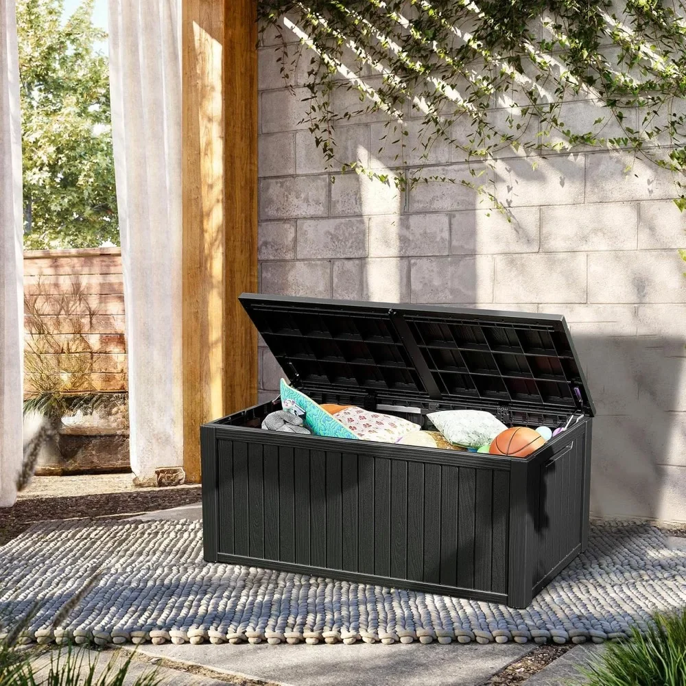 

270 Gallon Lockable Resin Deck Box, Waterproof and UV Resistant, Outdoor Storage Box for Outdoor Buffer Storage