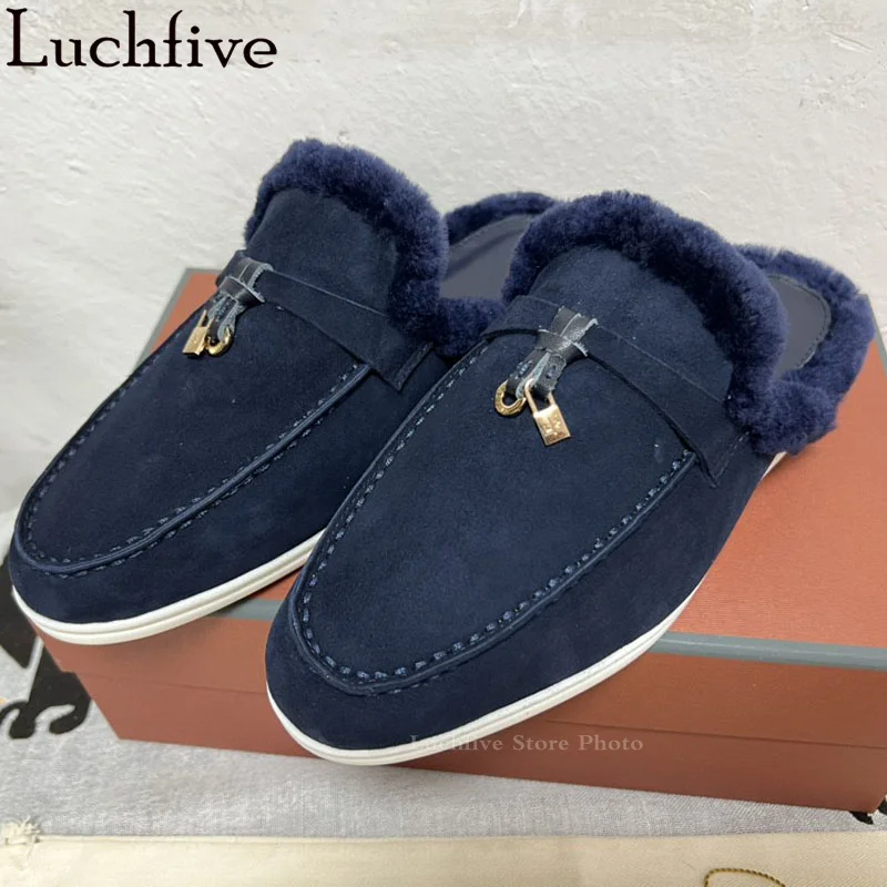 New Kid Suede Wool Flat Slippers Women Classic Quality Luxury Brand Mules Shoes female Winter Casual Warm Fur Slippers 2022