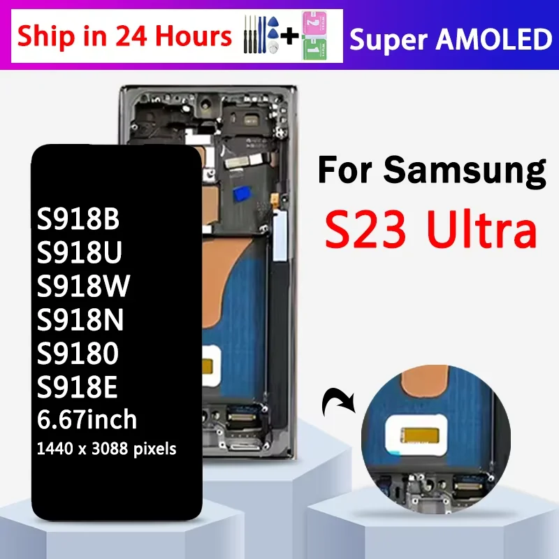 super-amoled-per-samsung-s23-ultra-s918e-s918b-s918u-s918n-lcd-s23ultra-display-con-telaio-touch-screen-digitizer-assembly