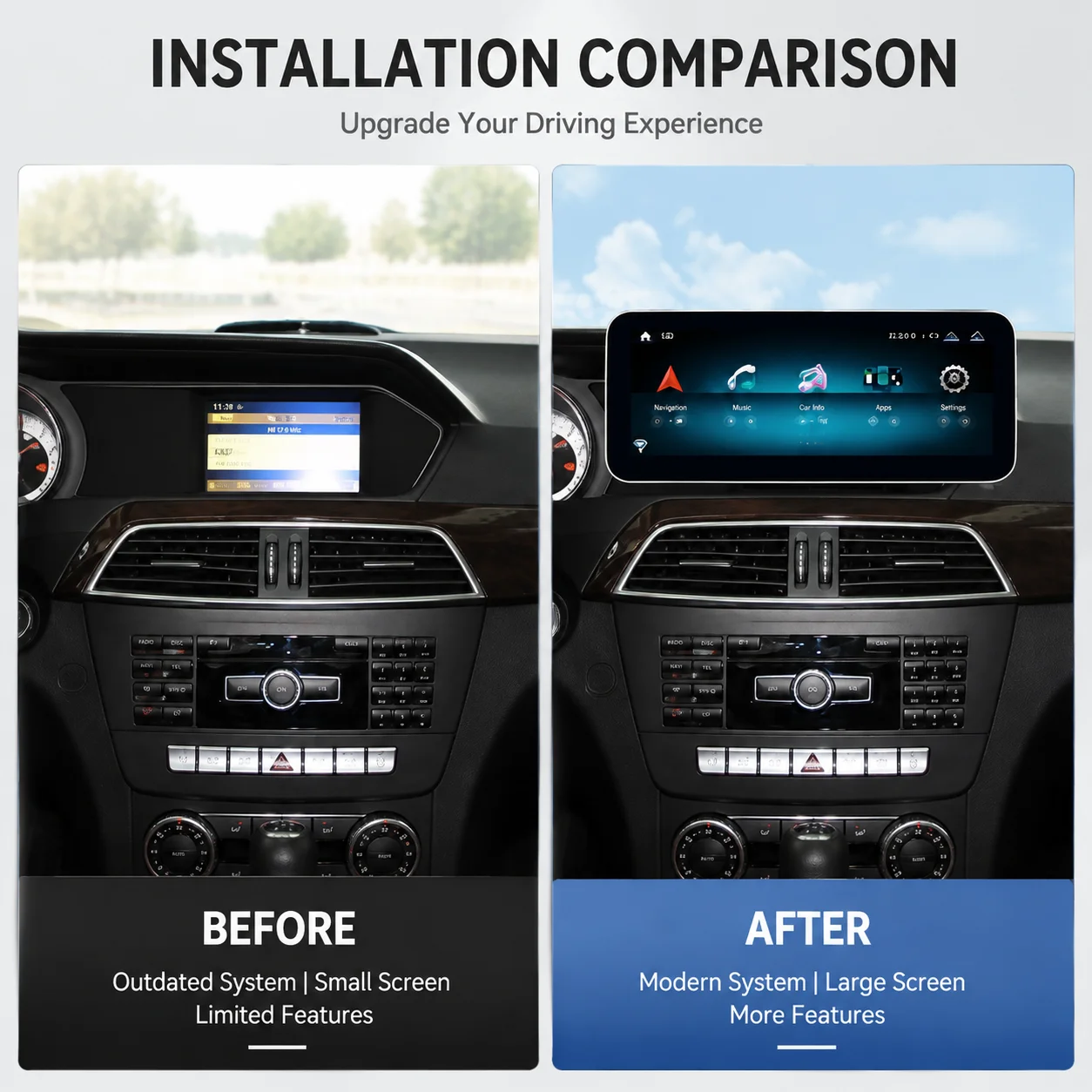 12.3 Inch Android Car Navigation For Mercedes-Benz C Class W204 NTG4.5 2011-2013 Apple CarPlay Android Auto Touch Screen