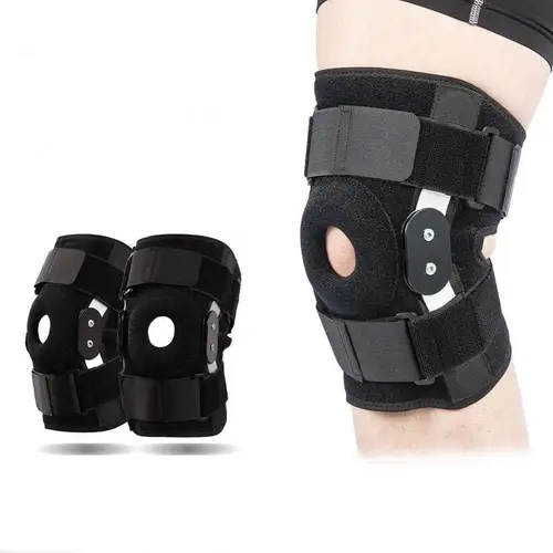 Rodilleras con bisagras para rótula, ortopédicas para el dolor de rodilla con resortes, compresión, férula de acero extraíble, soporte para rodilla