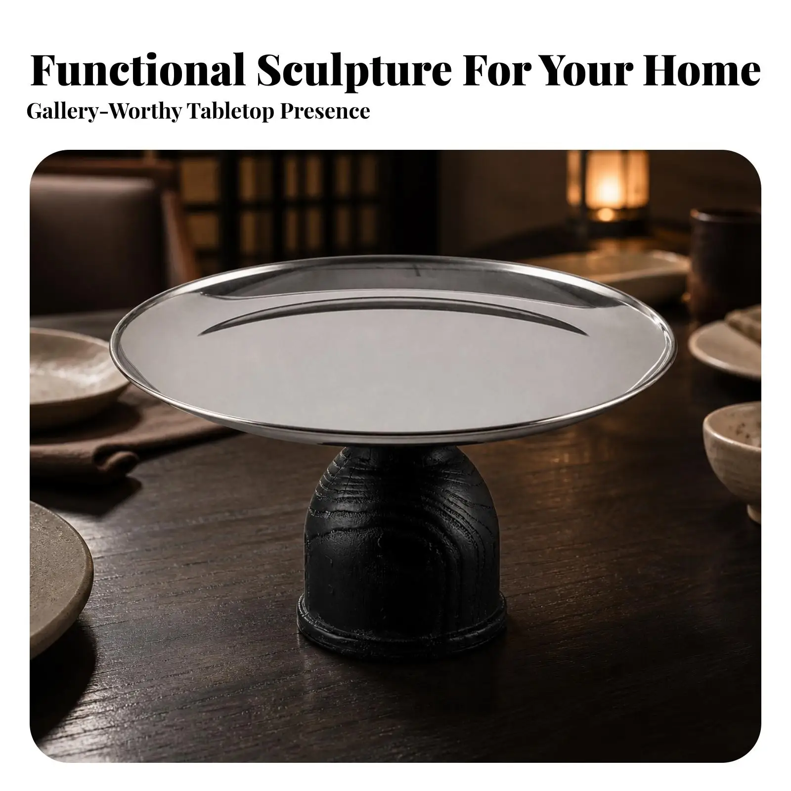 Sturdy Industrial Pedestal Tray for Fresh Produce Display and Elegant Home Styling