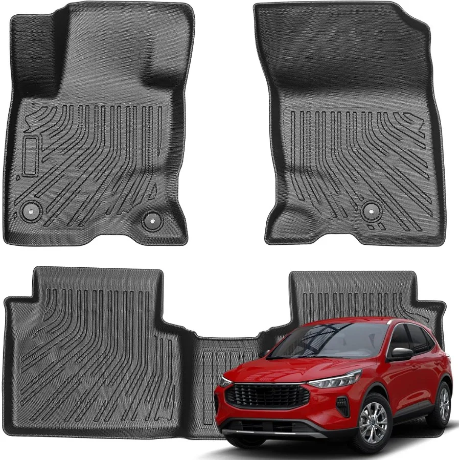 Zestaw dywaników samochodowych TPE na każdą pogodę do Escape 2020-2024 (niehybrydowy), obejmujący przednie i tylne rzędy siedzeń, 3-częściowy, czarny, wkładki do wnętrza samochodu, akcesoria.