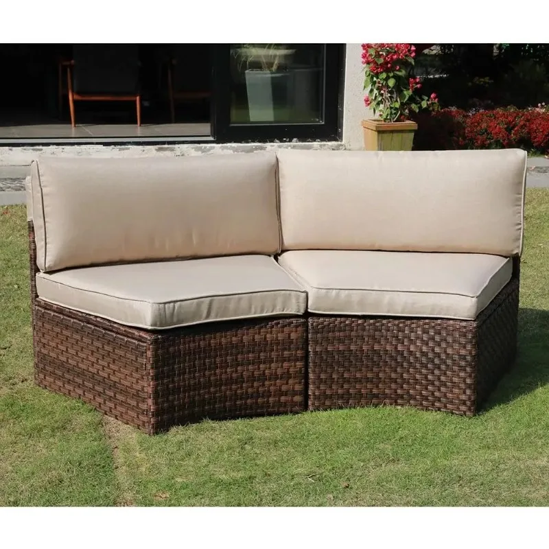 Outdoor Half-Moon Patio Furniture Curved Sofa Wicker Sectional Set with  Cushions