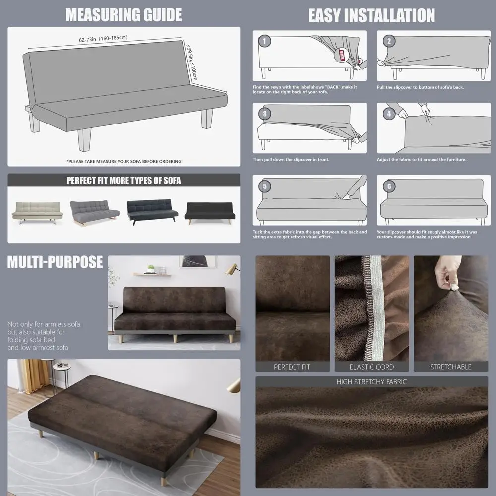 

Elastic Dark Brown Stretch Futon Slipcover for Armless Sofa Bed, Soft & Washable Furniture Protector