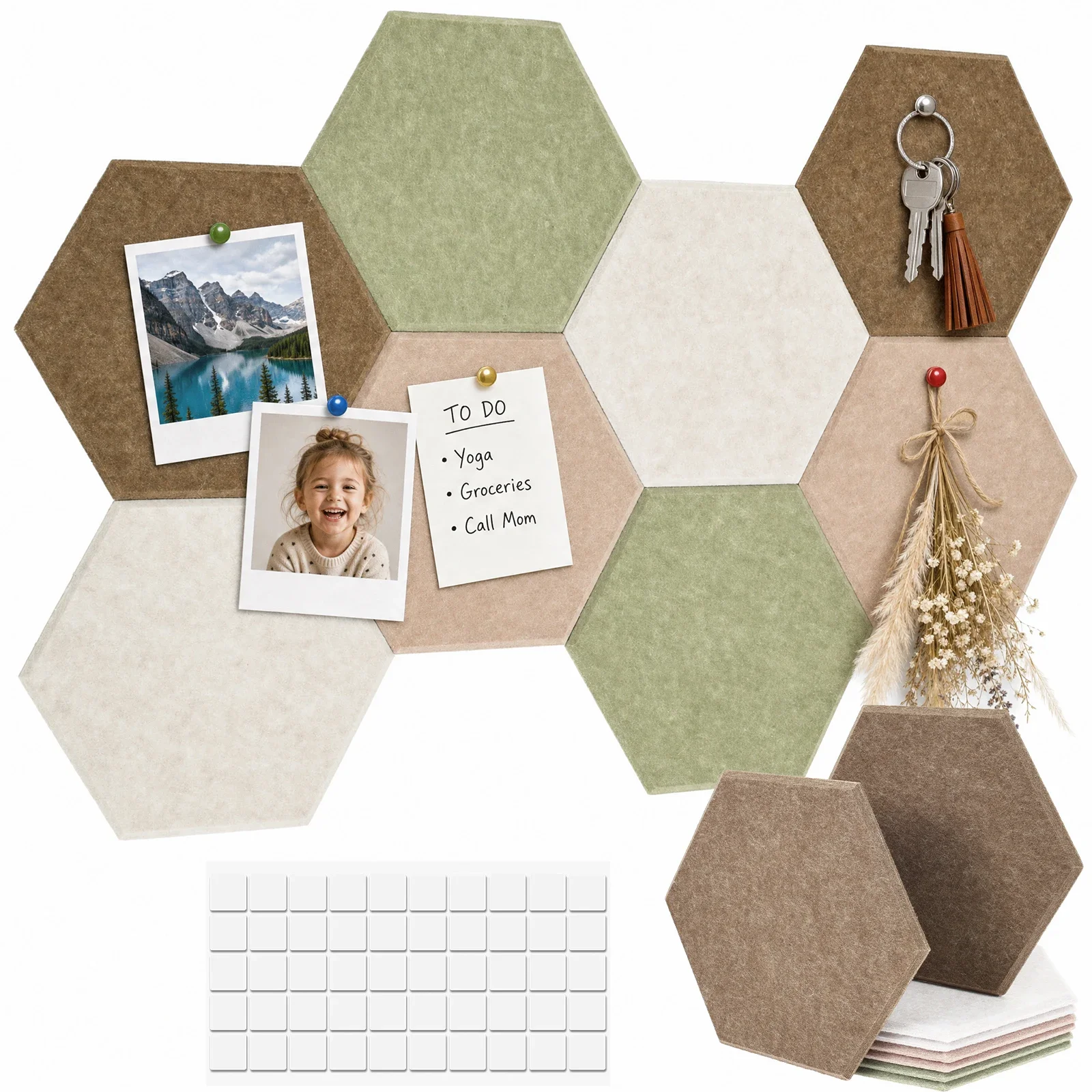 8Pcs Hexagon Felt Cork Board Self Adhesive Felt Notice Board with Adhesive Tab Hexagon Cork Boards for Office Bedroom Wall Decor