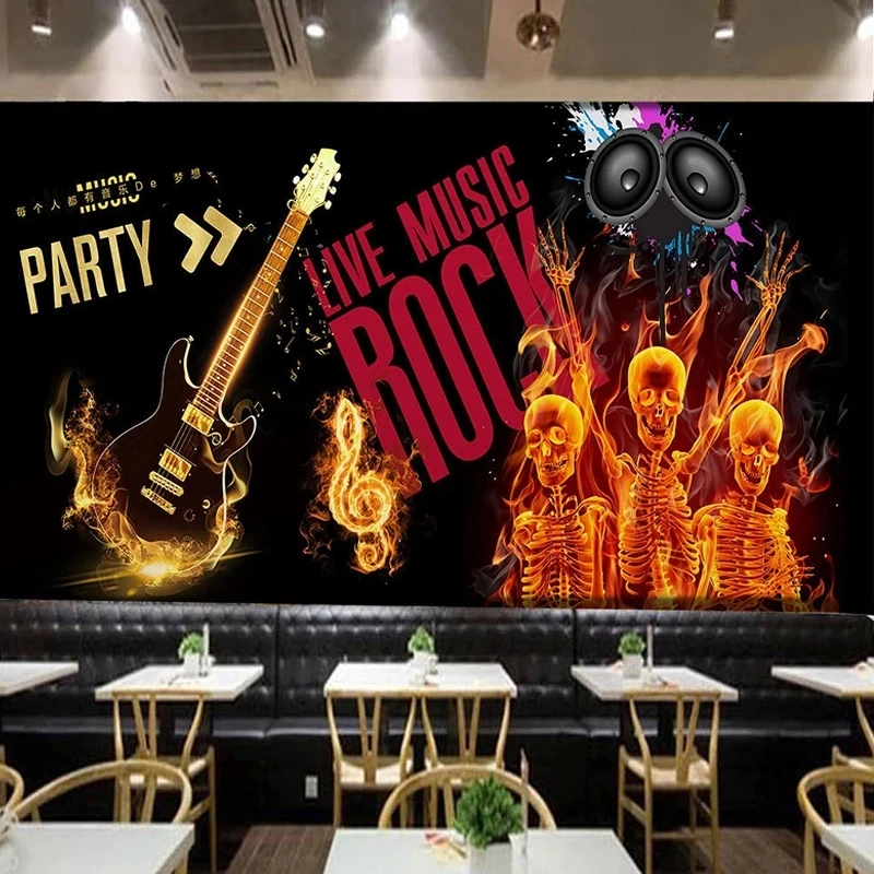 

Custom 3D Hand Painted Music Theme Decorative English Letter Guitar Mural Restaurant Cafe KTV Bar Wallpaper wall fabric Hotel 8d