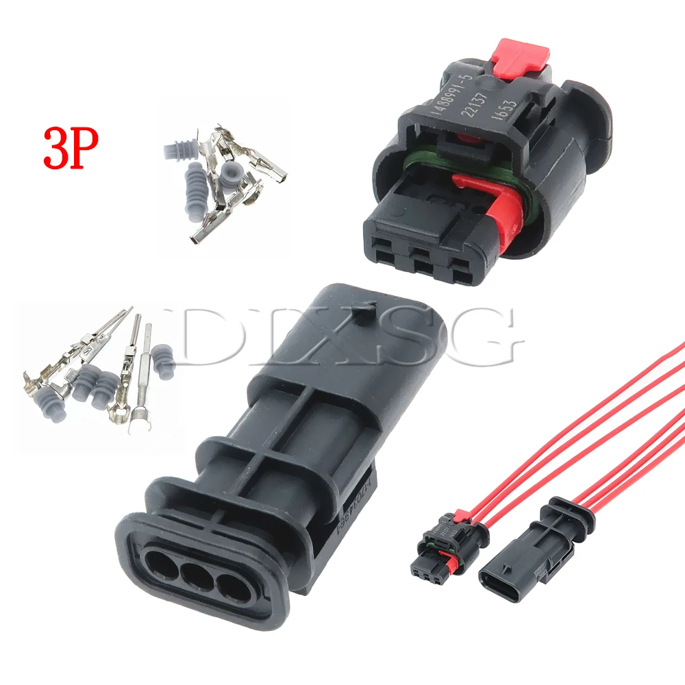1 Set 3 Pin 1488991-5 1-1703494-1 Car Reversing Radar Probe Wire Connector Auto Waterproof Plug for Ford Ford Land Rover