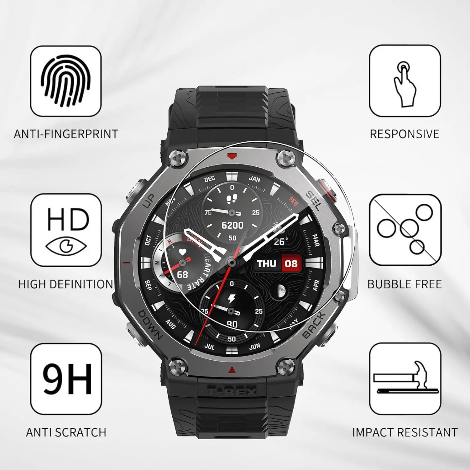 3Pcs Tempered Glass Protective Film For Amazfit T-Rex 3/T-Rex 3 Pro 44mm 48mm Screen Protector Film For Amazfit T-Rex Ultra 2 image 6