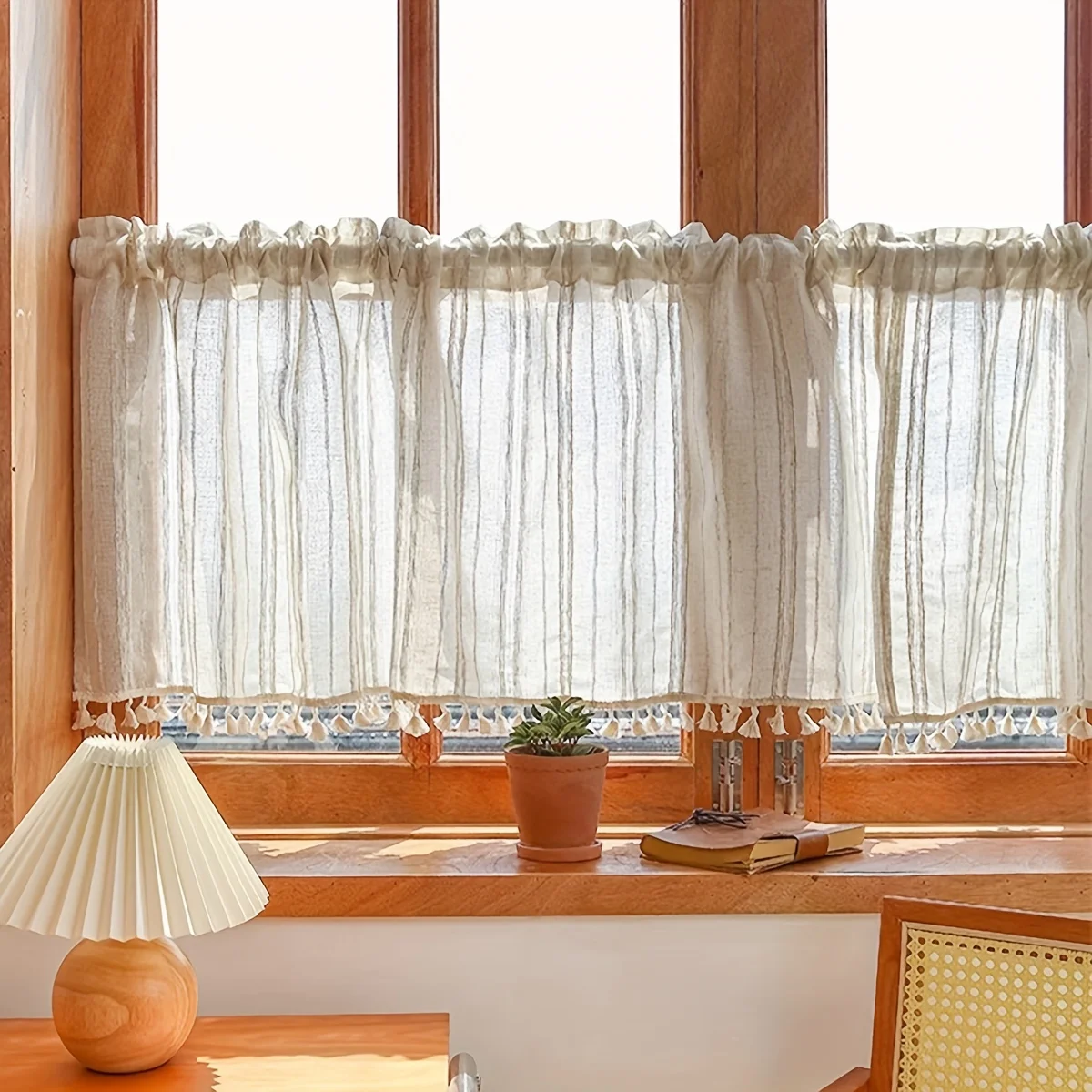 Japanese Style Kitchen Short Curtain, Half Cotton Linen Look Partition Door Curtain, Home Decor, Vintage Wood Wind Privacy Decor