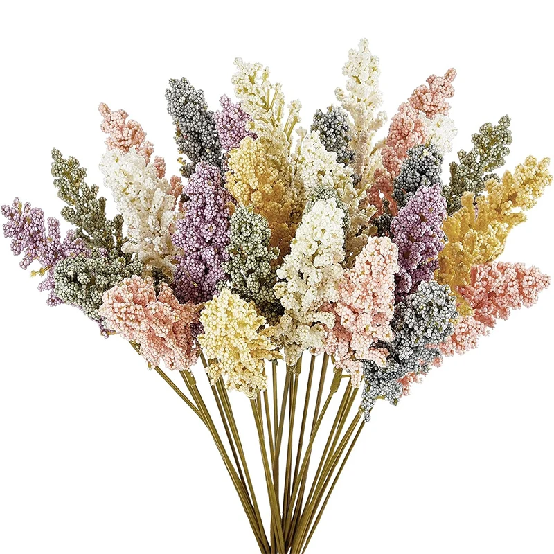 6Pcs Artificial Flowers Bouquet Foam Wheat Ear Fake Flower for Home Decor Garden Wedding Decoration Outdoor Flower Arrangement