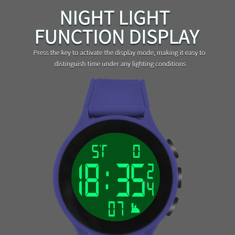 ساعة رياضية للرجال بمينا دائري وساعات إلكترونية رقمية LED وساعة رياضية سوداء متعددة الوظائف في الهواء الطلق للرجال