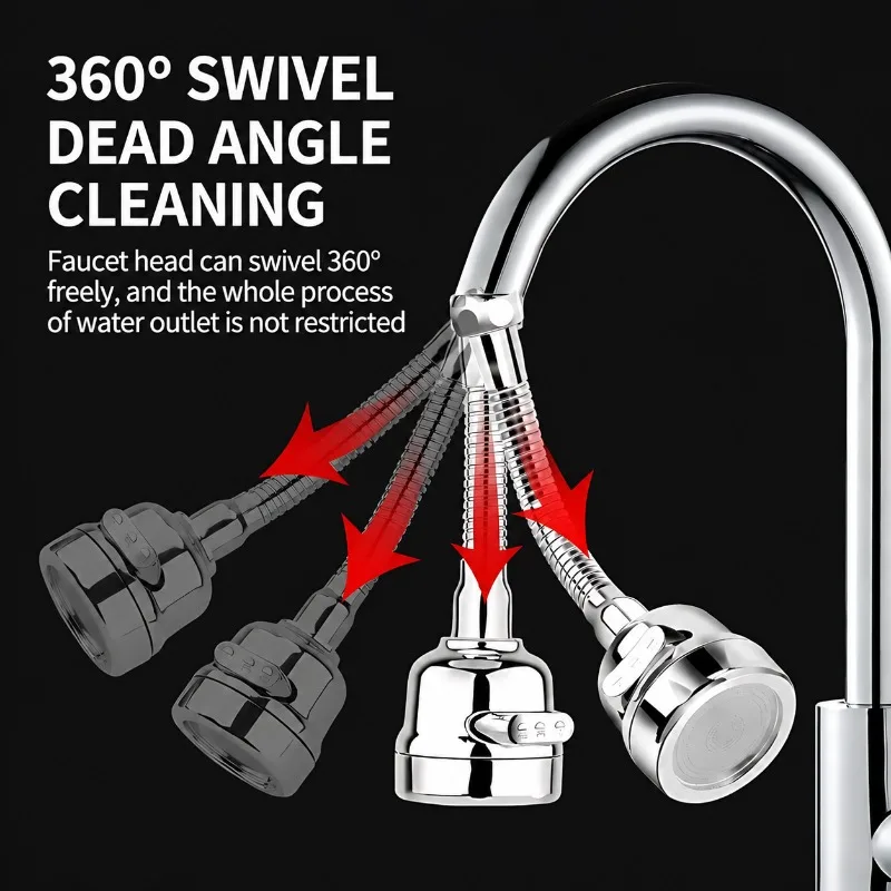 Universal Swivel Kitchen Tap Extension Sprayer, Pressure‑boosted Anti‑splash Outlet Nozzle, Water‑filtering Elongated Fitting