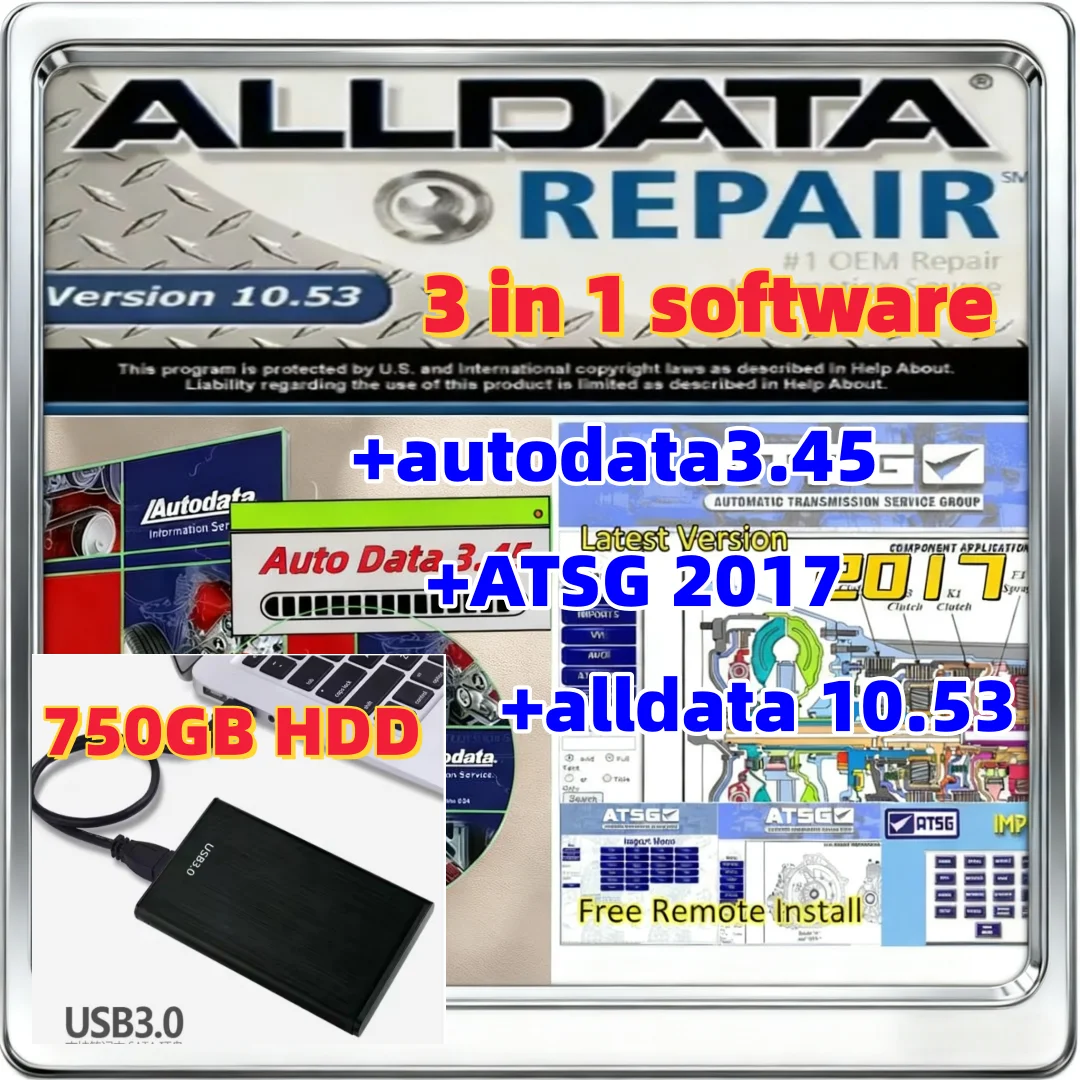 

750GB HDD with Alldata 10.53 + autodata 3.45+ Atsg 2017 3 in 1 Auto Repair Software alldata 10.53 software with Wiring diagram