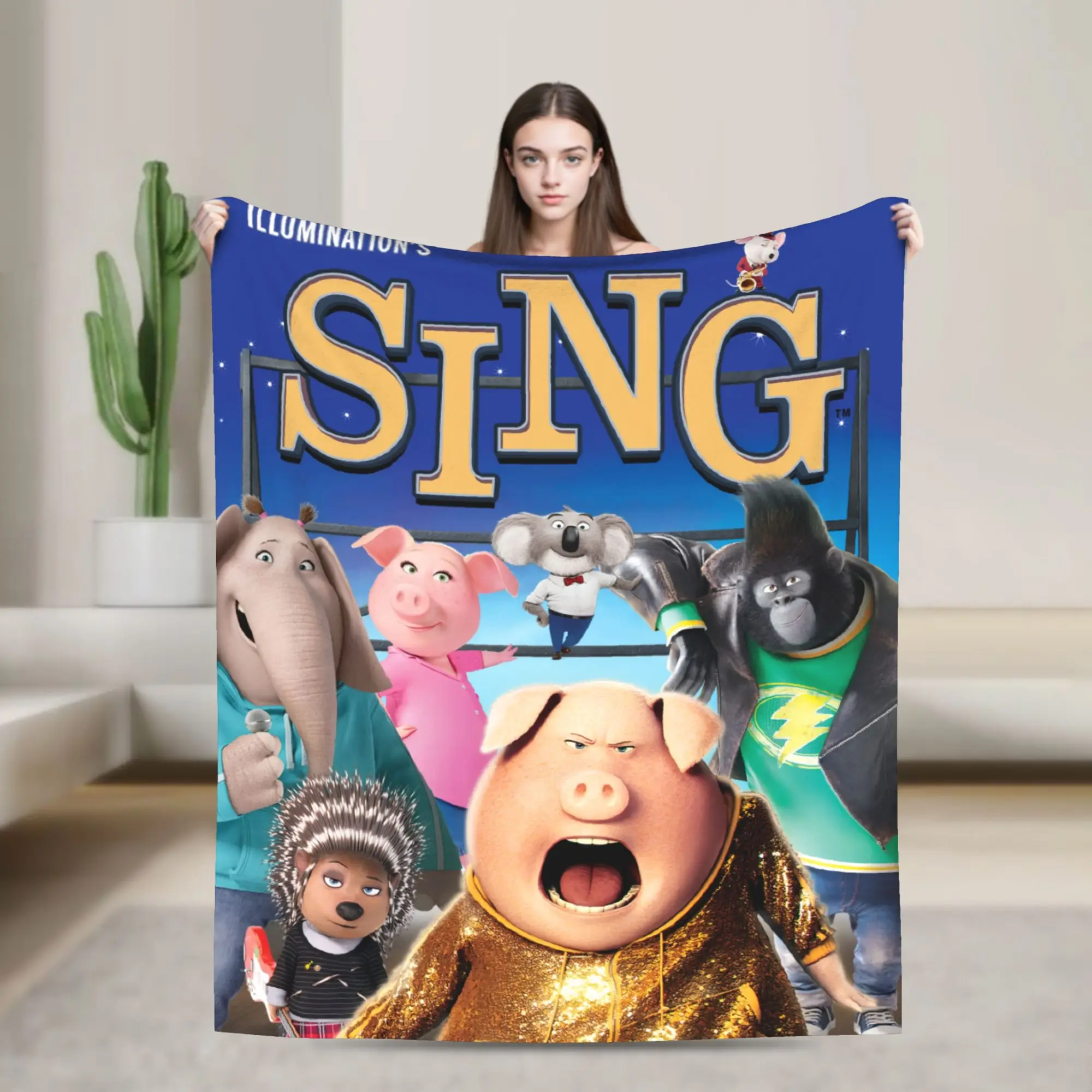 Sing 2 Movie Blanket Multi-size Soft Fuzzy Plush  Throw Blankets for Sofa Couch and Bed