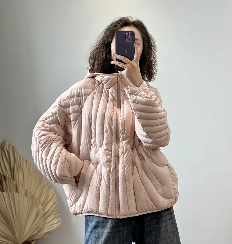 Schinteon Women Ultralight 90% White Duck Down Jacket Over Size Loose Casual Autumn Winter Outwear Vintage Coat Hood 2026 New