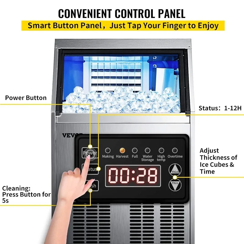 Máquina comercial do fabricante de gelo do aço inoxidável, operação automática, 90-100LBS/24H com 33LBS Bin