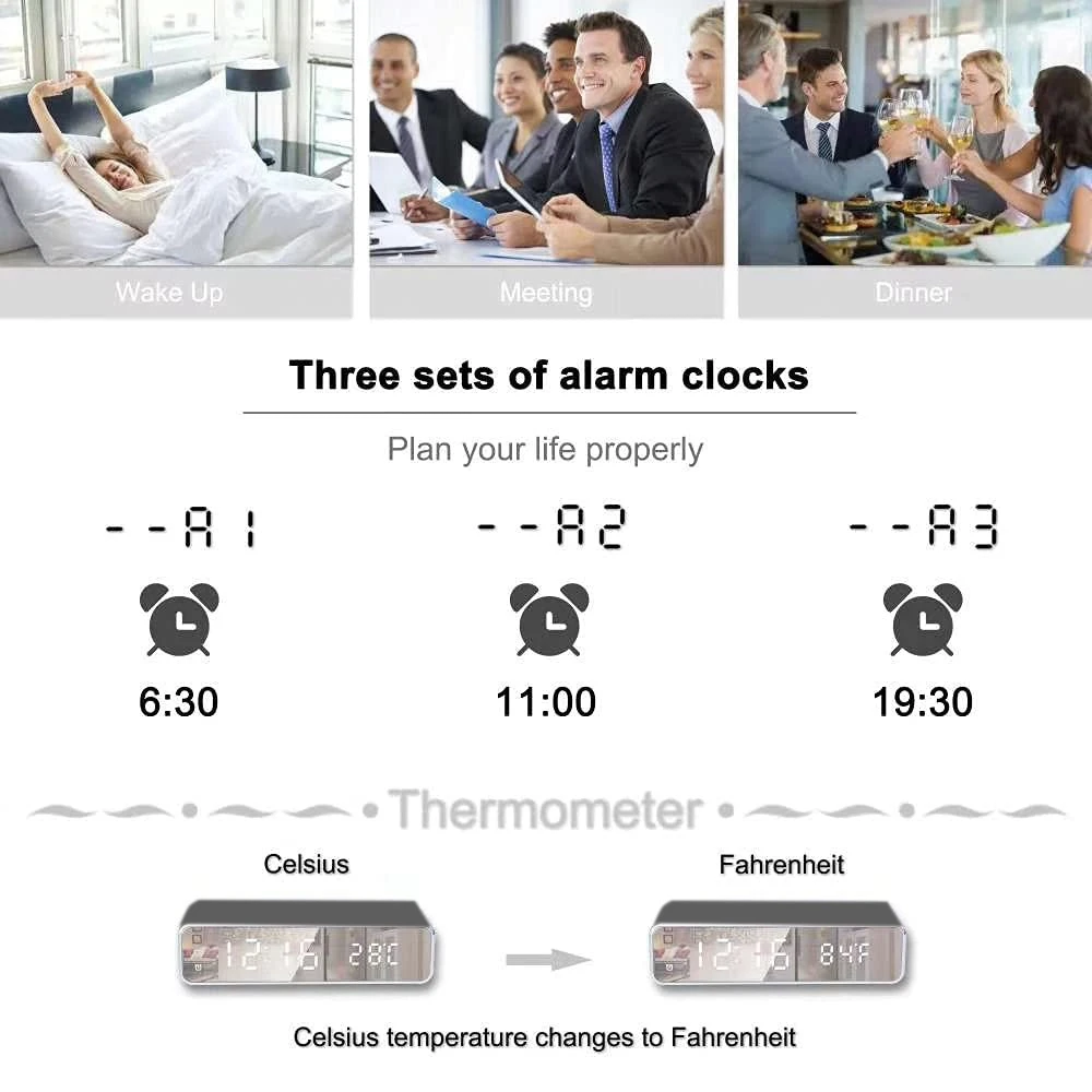 Caricabatterie wireless Sveglia digitale Termometro Tempo Orologio da tavolo digitale per viaggi di riunione in camera da letto