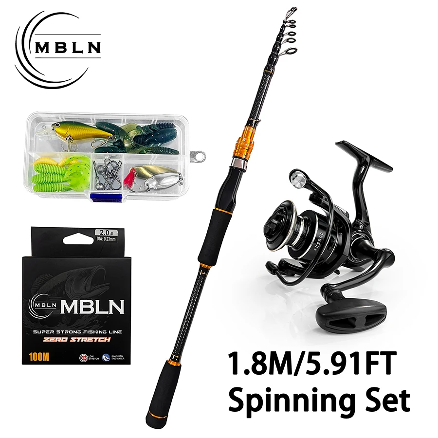 MBLN Juego Completo de Caña Pesca Telescópica con Carrete y Señuelos - imagen 2